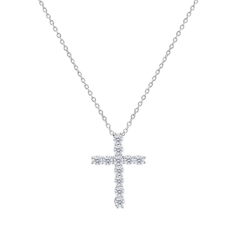 Luxury Shiny 925 Sterling Silver Inlaid Full Zircon Cross Pendant Necklace For Women'S Man Exquisite Jewelry Accessories Colorfast