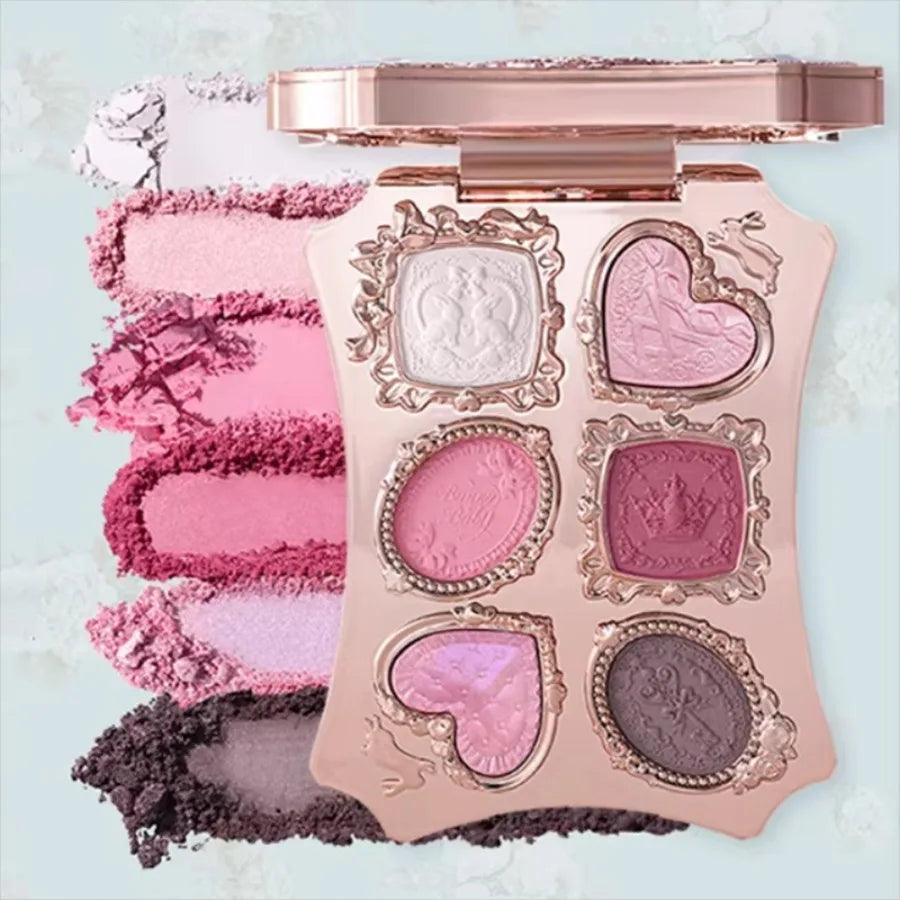 Flower Knows Garden Matte Pearlescent Powder Fine Six Color Eye Shadow Contour Palette Long Lasting Makeup Glitter Eyeshadow
