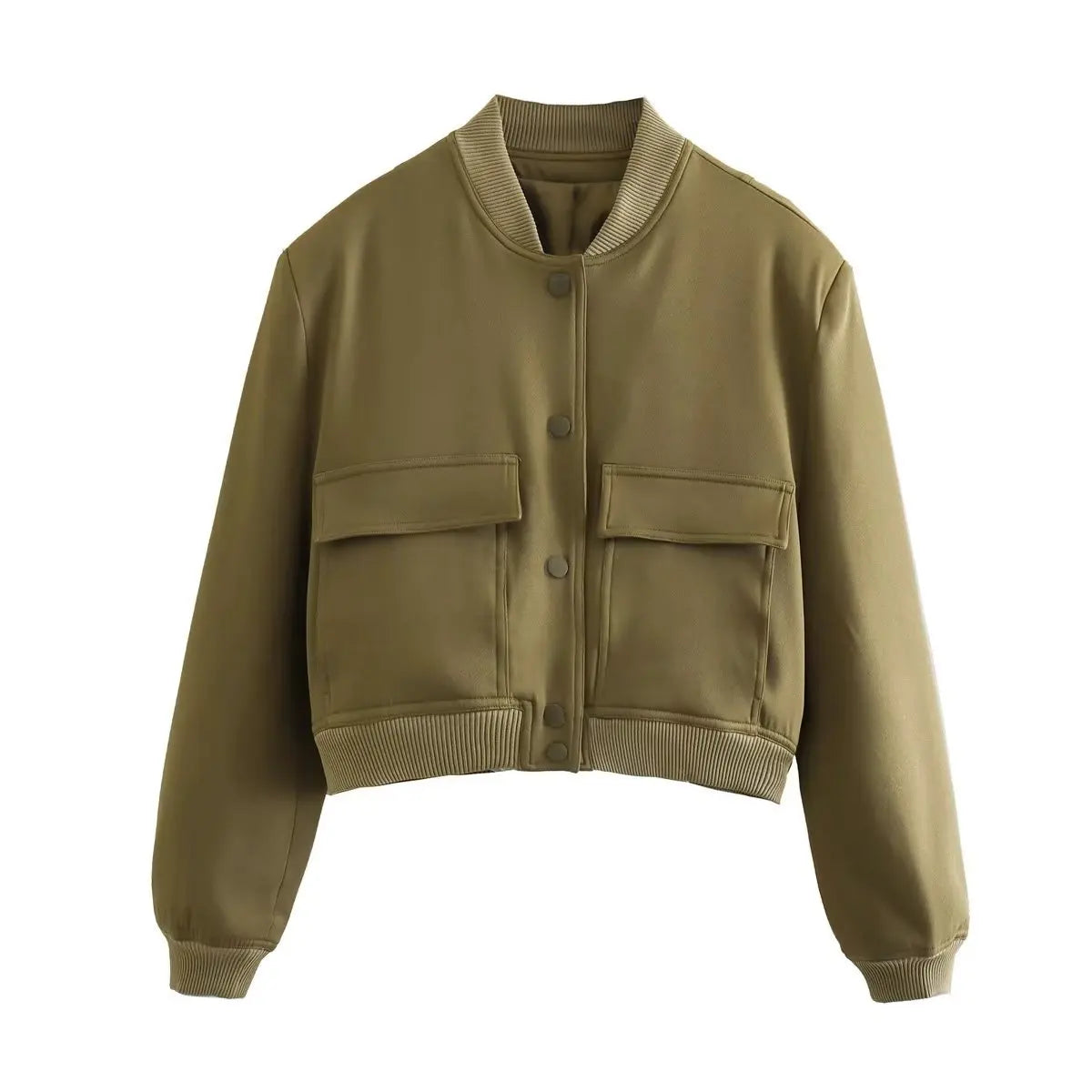 Women's Vintage V-Neck Bomber Jacket with Pockets