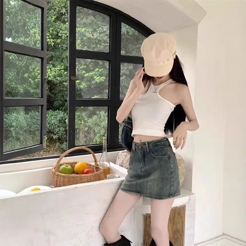 High Waist Denim Mini Skirt Women's Summer 2025 New Style Slimming Sexy Girl Trend Prevent Exposure Wrap around Skirt