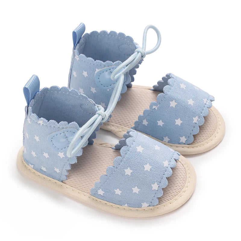 Baby Girls' First Walker Sandals - Blue Butterfly Knot Soft Sole 0-18M