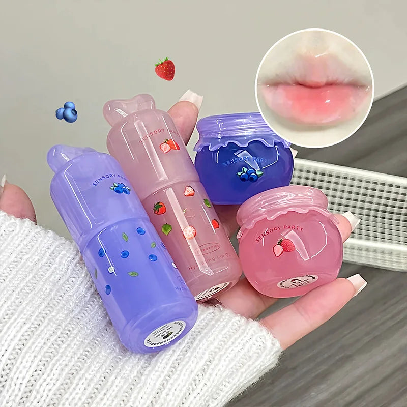 Strawberry Hydrating Lip Balm and Lip Oil Set Light Moisturizing Soothing Tender Lips for Relieve Dryness Lip Care Set Makeup