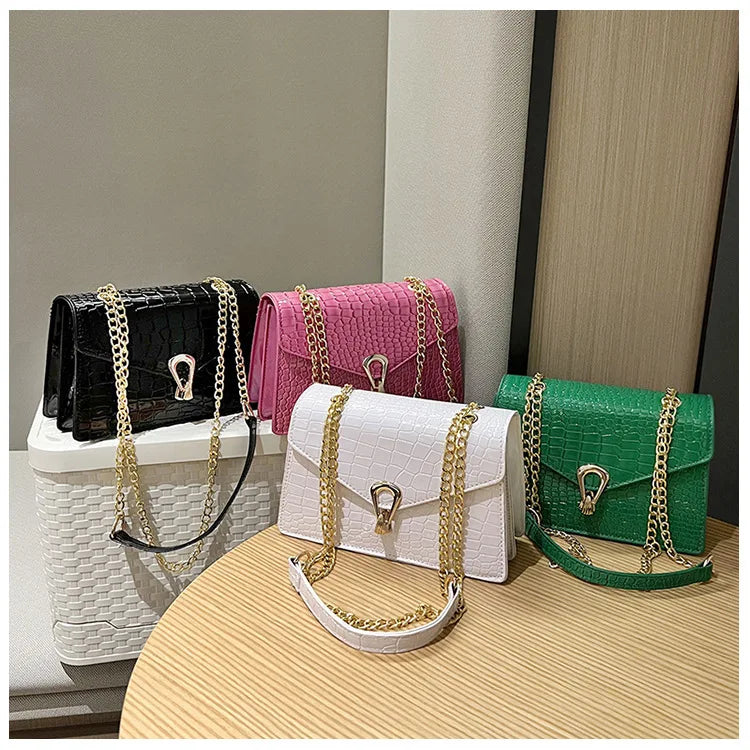 Crocodile Pattern Shoulder Bags For Women Fashion Chains Squre Bag Purse Female Pu Leather Crossbody Handbag Daily Phone Clutch