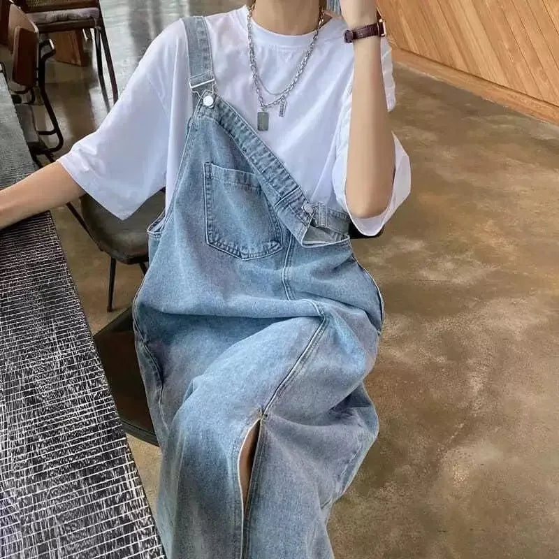 New Irregular Split Cowboy Denim Dress Women'S Sleeveless Jeans Dresses Fashion Female Solid Casual Loose Strap Dresses