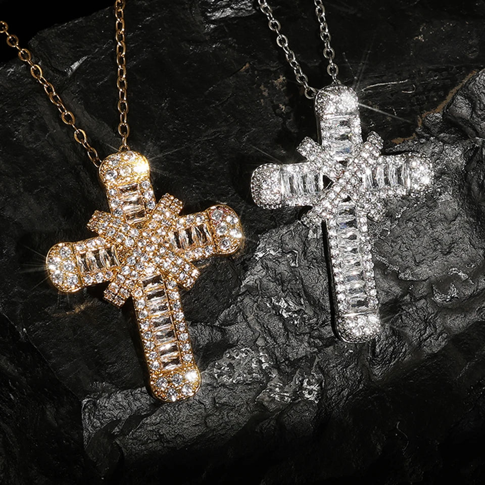 Classic Sparkling CZ Cross Pendant Necklace for Men
