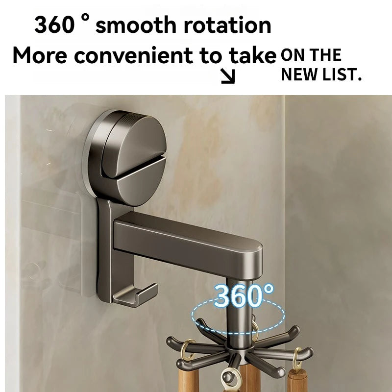 Estante de almacenamiento de cocina con ventosa - No necesita perforación Gancho giratorio 360° Gancho de plástico duradero para cocina