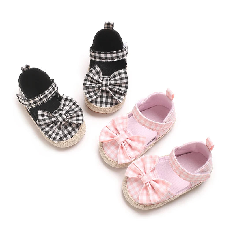 0-18 Months Girl Lattice Baby Princess Shoes Casual Anti slip Bow Four Seasons Preschool Children's Soft Sole First Walking Shoe