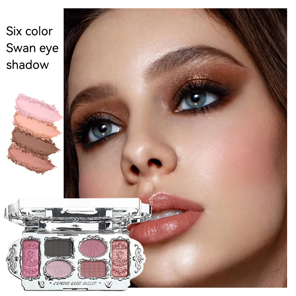 Six Color Swan Eye Shadow Trim Blush Highlights a Multi-Purpose, Diverse Style, Natural Makeup, Portable, Integrated Makeup Syst