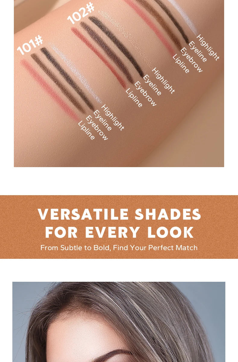 Beauty GlazedMulti-Function Beauty Glazed 4-in-1 Makeup Pen Waterproof Cosmetic Pencil for Eyeliner Brow Lip Highlighter
