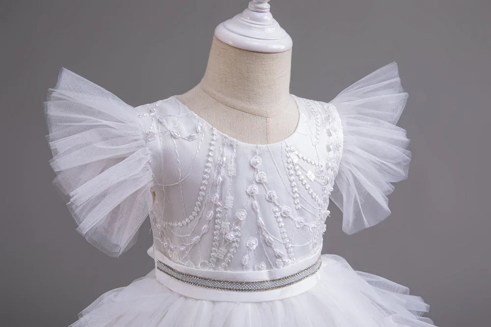 HETISO Girl Christmas Dresses Trailing Kid's Dress for Girls Retro Lace Sequined Children's Wedding Party Ball Gown 6 8 10 Years