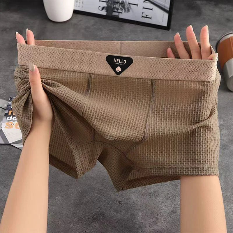 4pcs Men's Boxer Shorts Ice Silk Underwear Plus Size Underpants Cool Breathable Sexy Slim Panties Mesh Lingerie Wholesale Lots
