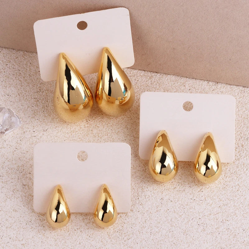 2024 New Trendy Plate Gold Color Chunky Waterdrop Dupes Drop Earrings For Women'S Personality Glossy Teardrop Earring Jewelry