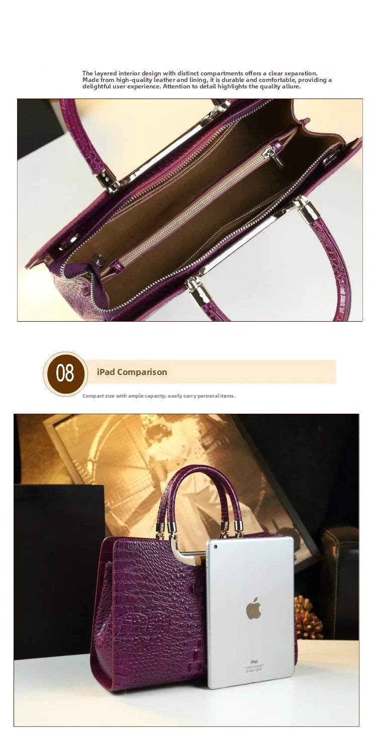 2026 New Ladies Large Tote Business Bag Luxury Leather Crocodile Pattern High Capacity Handbag Single Shoulder Bag for Women