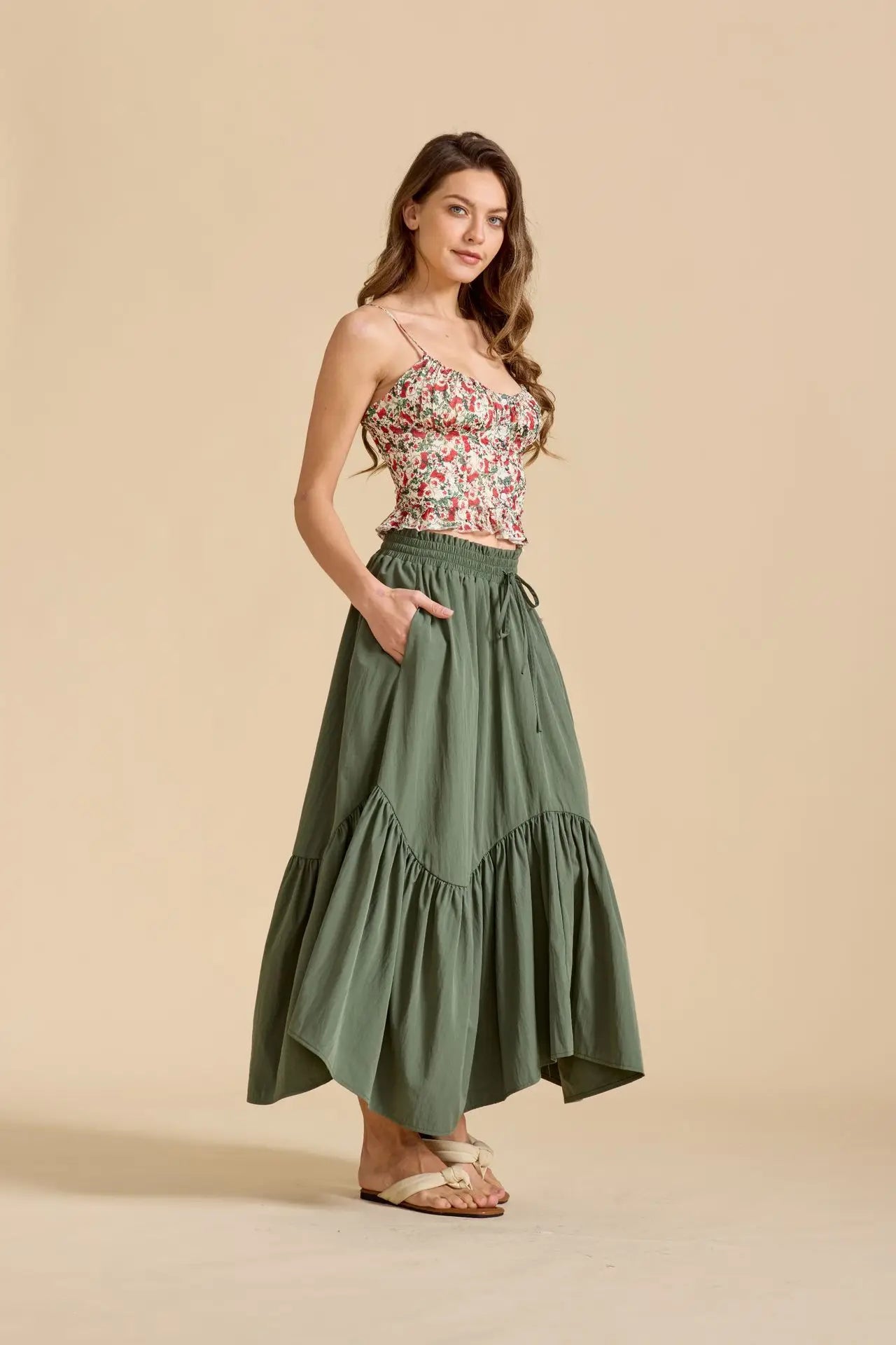Summer Boho Maxi Skirt Women's Adjustable Drawstring High Waist Cascading Ruffles Artistic Flare European Vintage Style Sexy