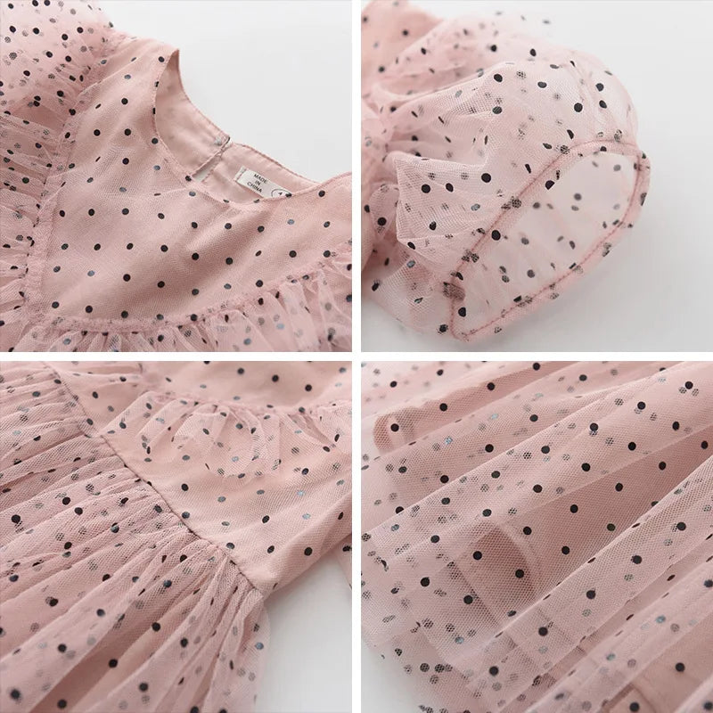 Girls' Style Summer New Dress with Polka Dot Mesh Korean Lace Children's Fashion Beautiful Long Skirt