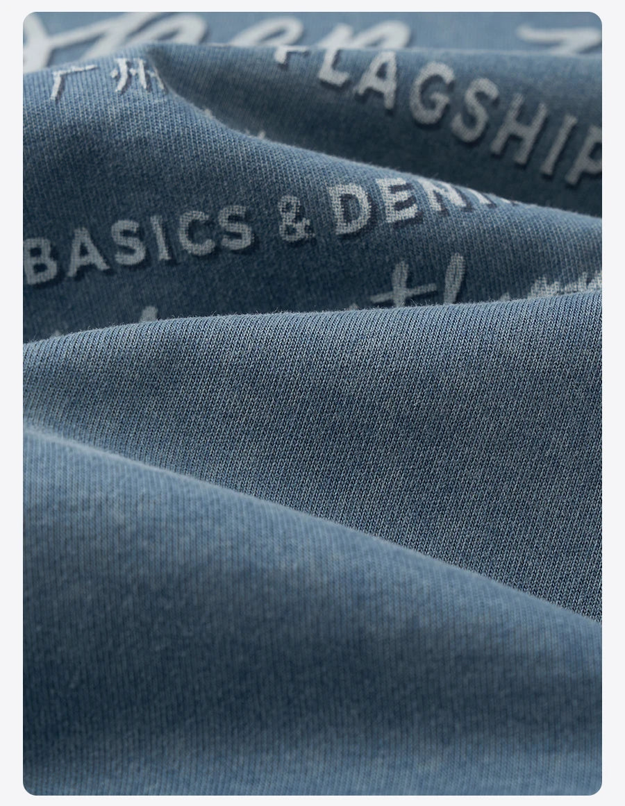 SIMWOOD 2026 Summer New 280gsm 100% Cotton Fabric T-shirts Men Washed Vintage Letter Print Tops Plus Size Tees
