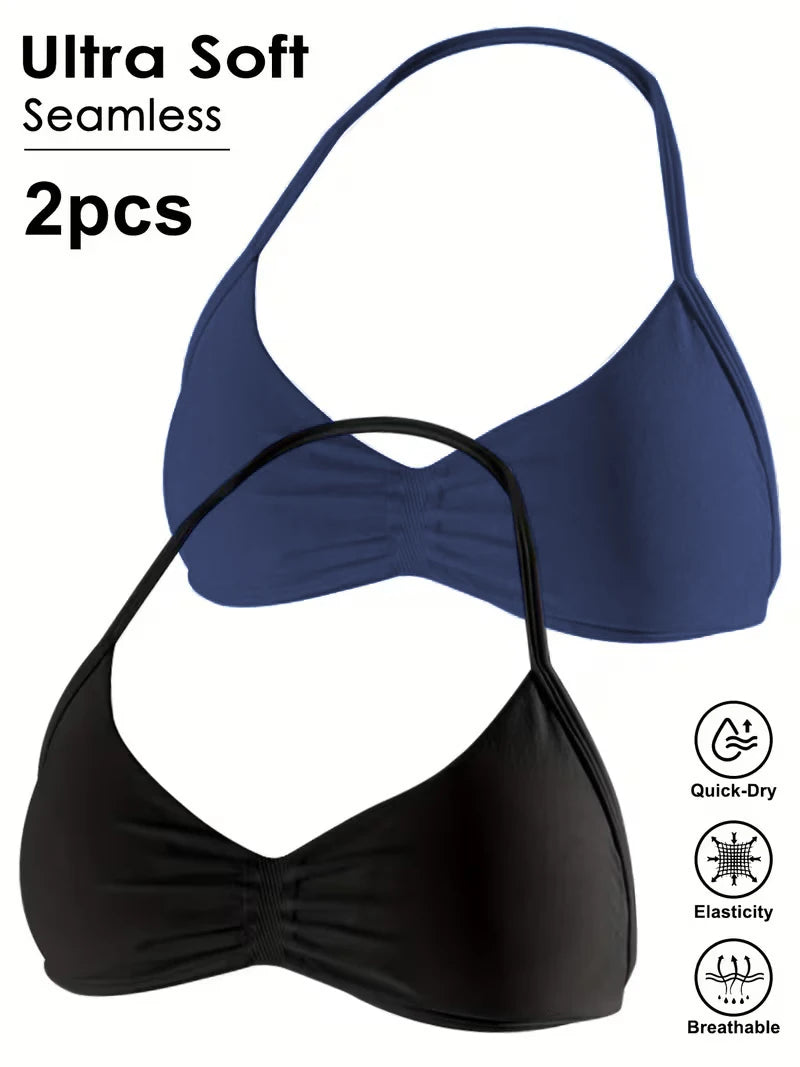 Seamless Sexy Open Back Gym Yoga Crop Top Women Halter Sports Bra Push Up Strappy Padded Workout Tank Tops