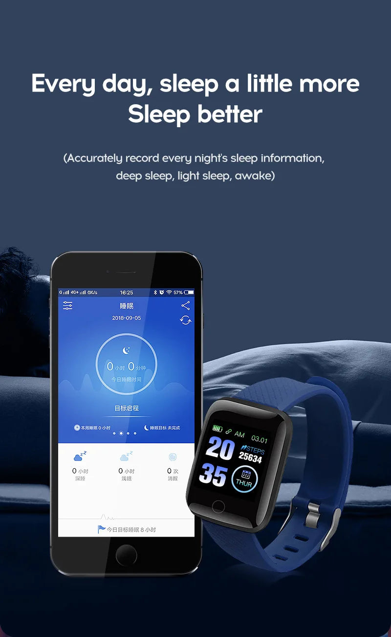 116plus Smart Watch Hombres y Mujeres Pantalla Táctil Completa Reloj Deportivo de Fitness Hombre IP67 Impermeable Bluetooth para Ios Android Smartwatch