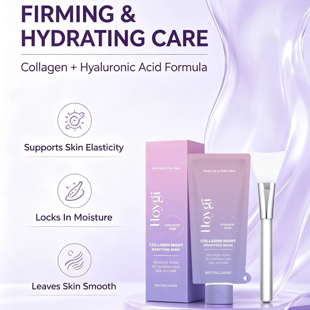 Collagen Night Wrapping Mask Firming Hydrating Glowing Skin Exfoliating Face Mask with Hyaluronic Acid for Deep Cleansing