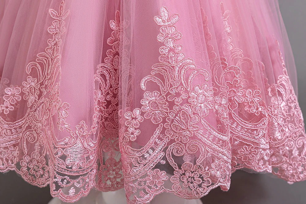 Hetiso Girls Flower Embroidery Party Dresses Kids Summer Formal Holiday Birthday Gown Kids Trailing Evening Princess Clothes 1-6