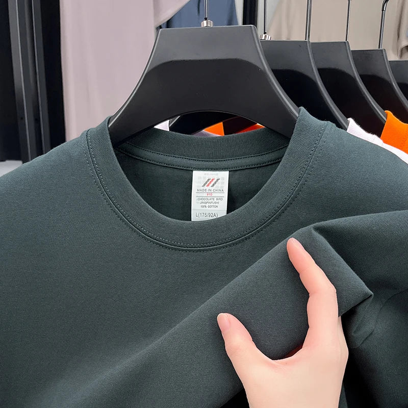2026 Men's Pure Cotton T-shirt Men's New Round Neck Solid Color Base Shirt Summer Thin Loose Trendy Half Sleeved Top
