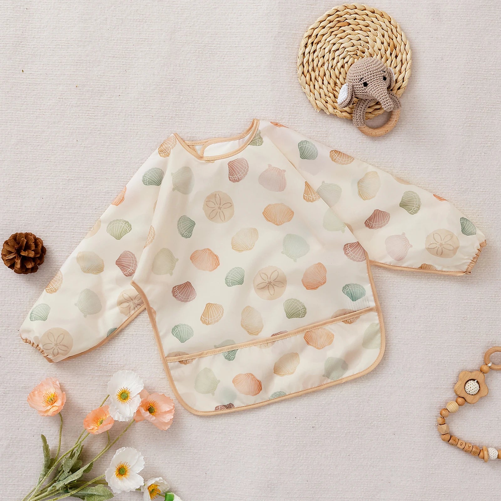 Elinfant Long Sleeve Waterproof Feeding Bibs for Babies Easy Clean Washable Burp Cloth