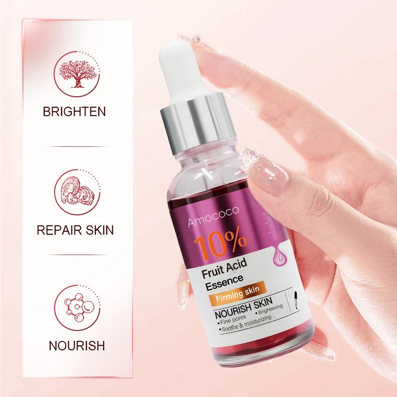 Amococo 2pcs Facial Serum Ceramide Essence 5% Fruit Acid Essence 10% Face Moisturizer Serum with Hyaluronic Acid Hydrating Brightening Skin Care Essence Lightweight Daily Skincare for Women Men 30ml