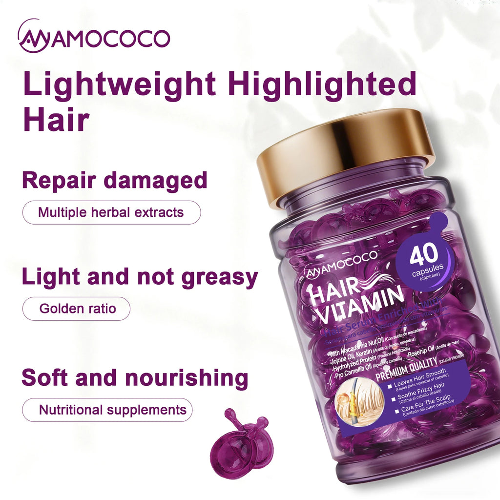 Amococo 3/6/8pcs Hair Serum Capsules 40 Capsules Moroccan Oil Keratin Essence Hair Oil Vitamin E Pro Vitamin B5 Jojoba Oil Rosehip Oil Smooth Moisturizing Hair Care Serum for Frizzy Dry Hair