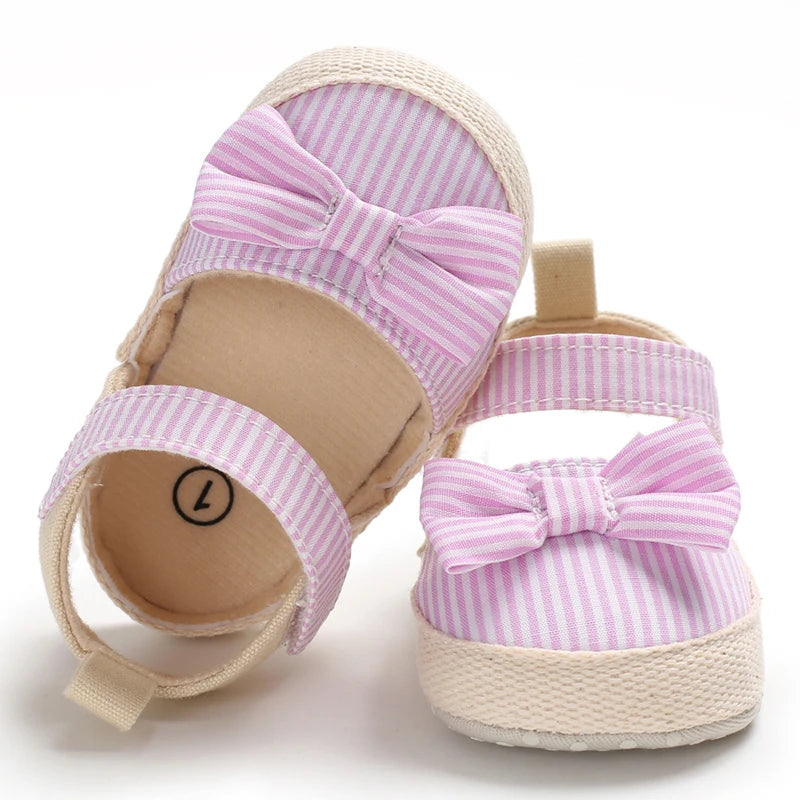 Summer Girl Baby Casual Sandals Soft Sole Comfortable Lightweight Walking Shoes Bow Canvas Baby Shoes