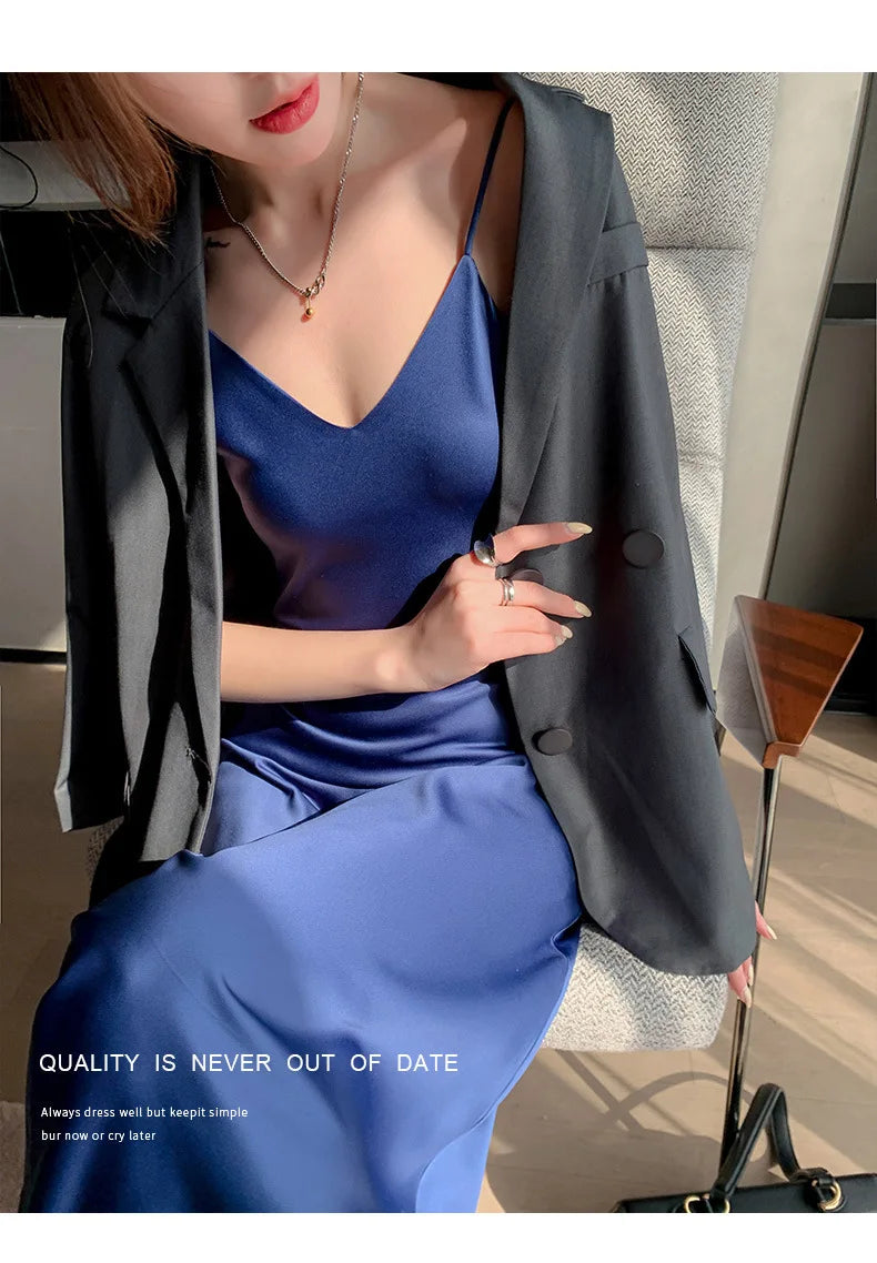 Sexy Solid Color Camisole Nightgown for Women Midi Length Sleeveless Slip Dress Inner Layer Base Dress Home Sleepwear Nightwear