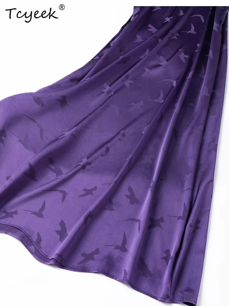 Tcyeek 93%  Mulberry Silk Slip Dress for Women 2026 Summer Dresses Fashion Smooth Jacquard Clothes for Ladies Vestidos De Mujer