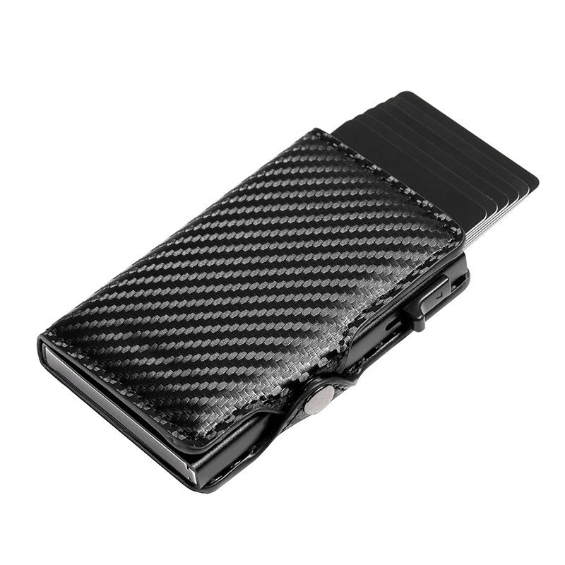 Carbon Fiber Credit Card Holder Men's RFID Blocking Smart Metal Thin Slim Pop Up Minimalist Wallet Small Purse Metal Coin Bag