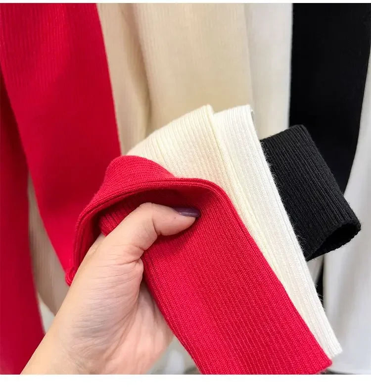 Women's Knitted Short Sweater Square Collar Base Shirt Color Collision Design Sensation Autumn Winter Special Edition Top