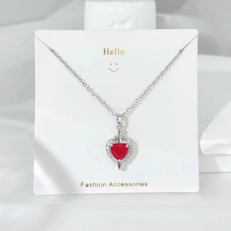 Arrow Through Heart Couple Pendant Necklace - Copper Zircon
