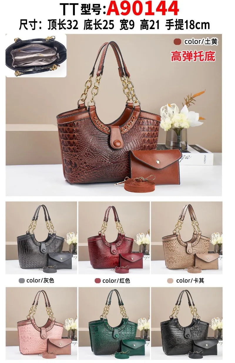 2Piece Set Chain Women's Handbag Exquisite Crocodile Patterned Purse and Handbag Elegant Women's Shoulder Crossbody Bag women