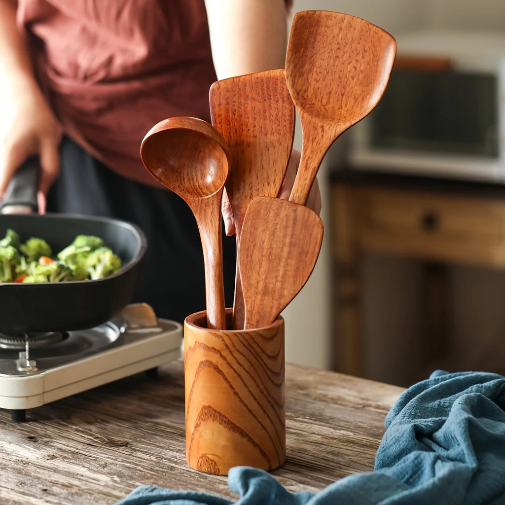 Wooden KitchenCooking Tools 4-piece Set Non Stick Cooking Utensils Durable Wooden Spatula Rice Spoon Spoon Kitchen Utensils