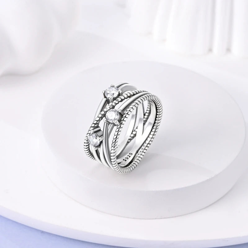 925 Sterling Silver Bow Heart Moon Star Zircon Ring