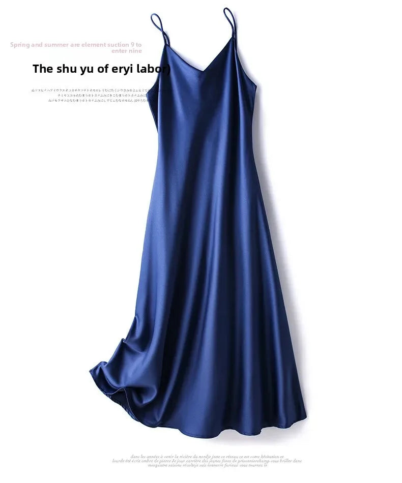 Silk Satin Wrap Dress Women's Base Fashion Spring Summer Beach Holiday Long Dress V-neck Sleeveless Empire Waist Ankle-length