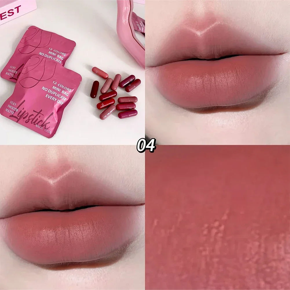 Matte Lipstick Capsule Set 12 Colors Long Lasting Non Fading Perfect Women Gift for Festival Makeup Lip Balm
