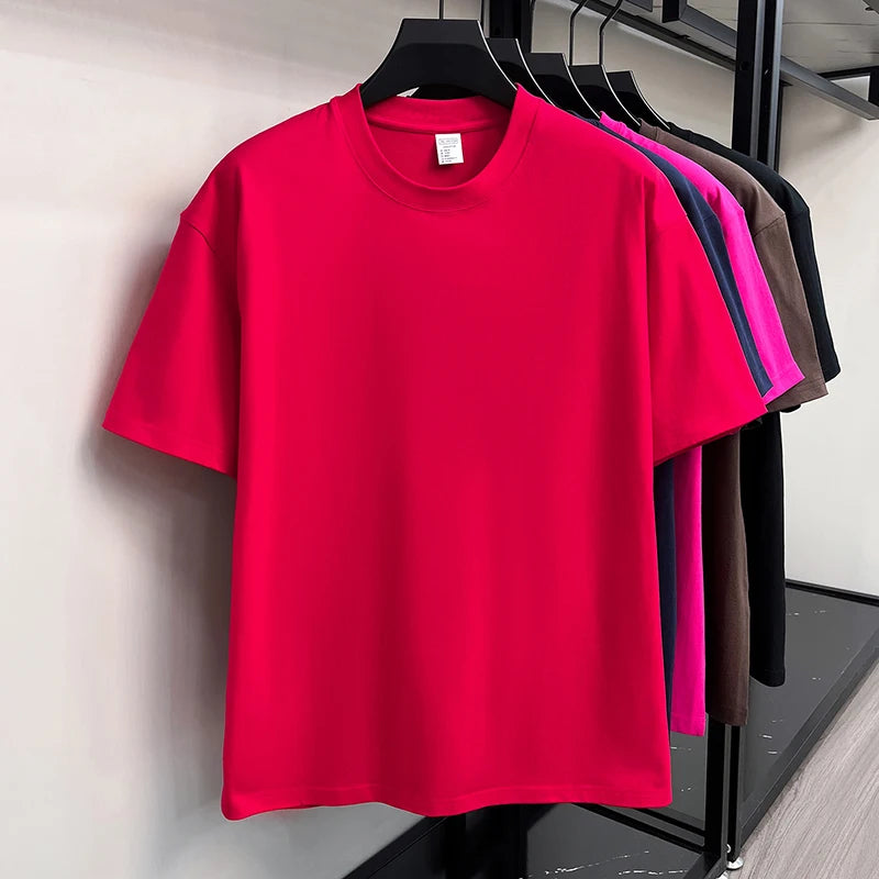 100%cotton men short sleeve T-shirt round neck summer casual high-quality new classic solid color comfort breathable fashion top