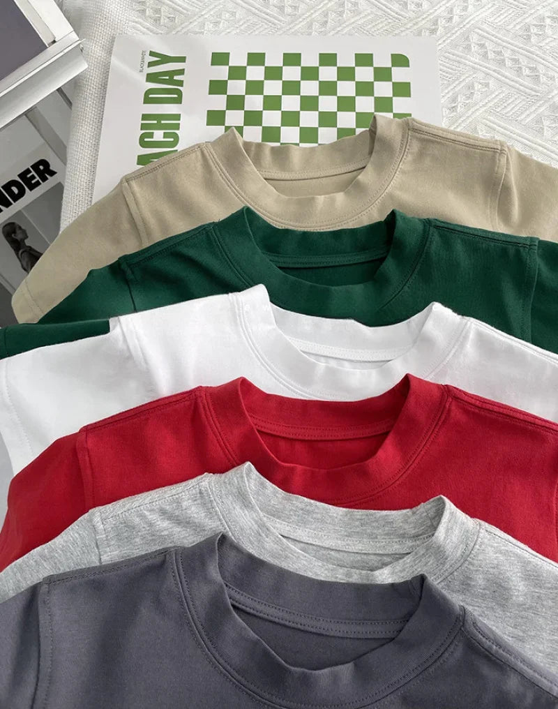 Kids Solid Color Cotton T-Shirt 2026 Spring Summer New Boys Girls Round Neck Short Sleeve Basic Tops Children Casual Tees