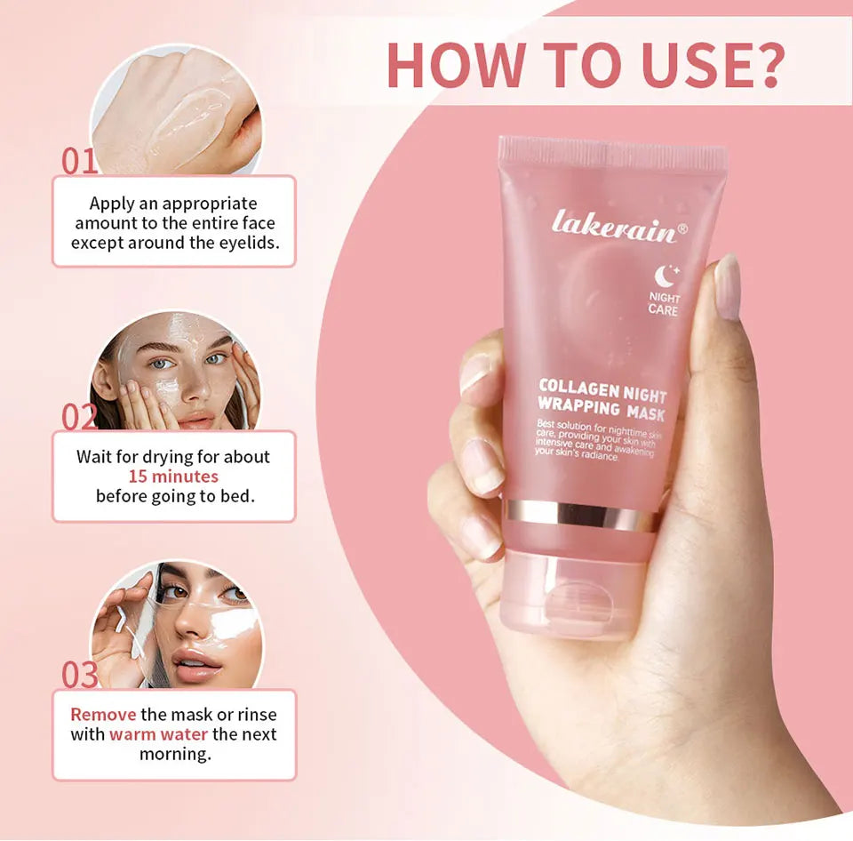 Collagen Overnight Wrapping Peel Off Facial Mask, Korean Collagen Night Wrapping Mask Deeply Hydrates Night Care Mask Cream 75ml