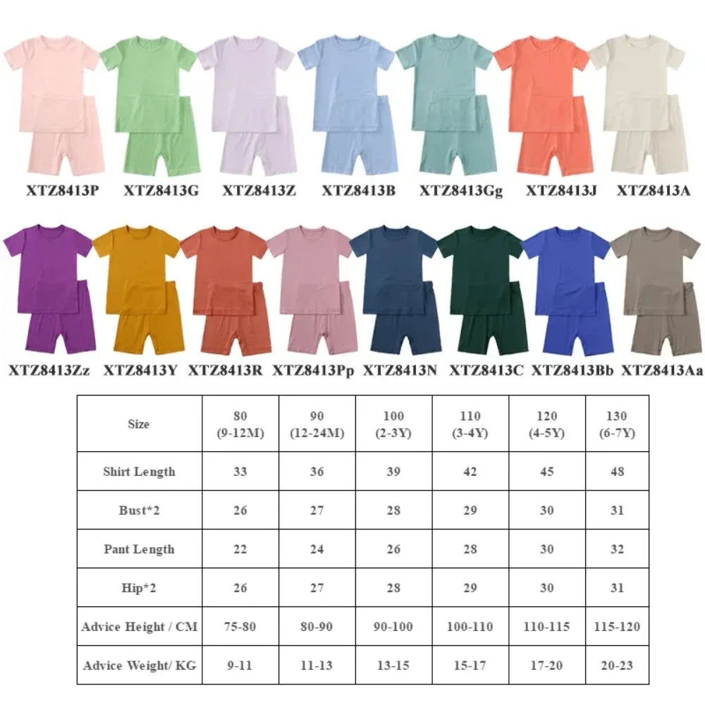 2-Pcs Summer Children's Bamboo Fiber Short-sleeved Shorts Suit Boy Casual Breathable Top Baby Girl Pink Sweet Soft Home Clothes