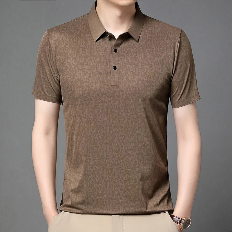 Mens Short Sleeve Geometric Pattern Polo Shirts Casual Summer Tops Lightweight Breathable Shirts for Men
