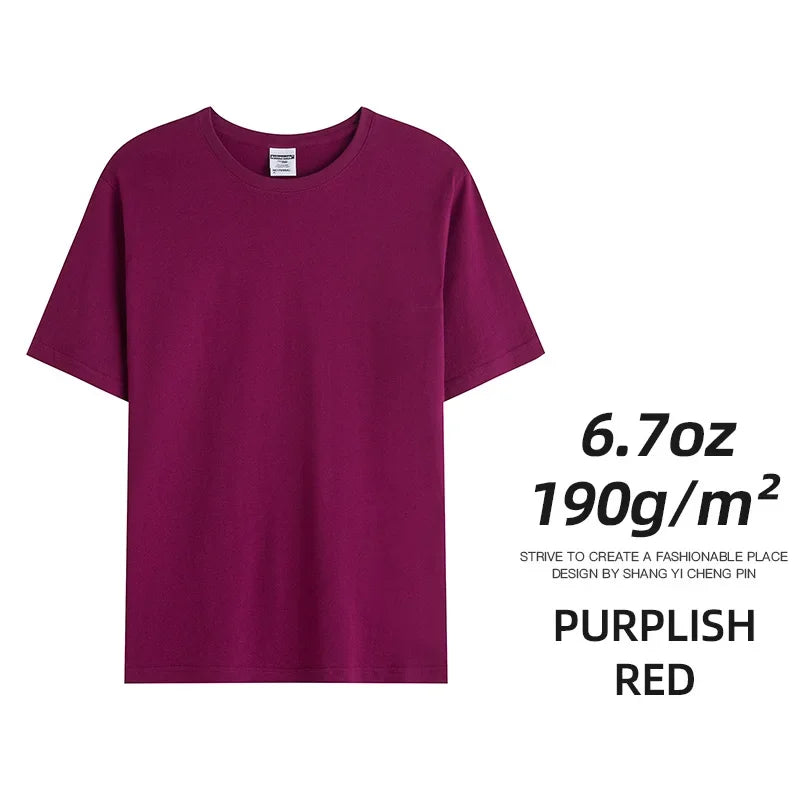 Brand Customization Mens Tshirts Combed Cotton Tees Solid Tops Woman Male Custom Team Uniform Class Clothes Summer 6.7oz 190gsm