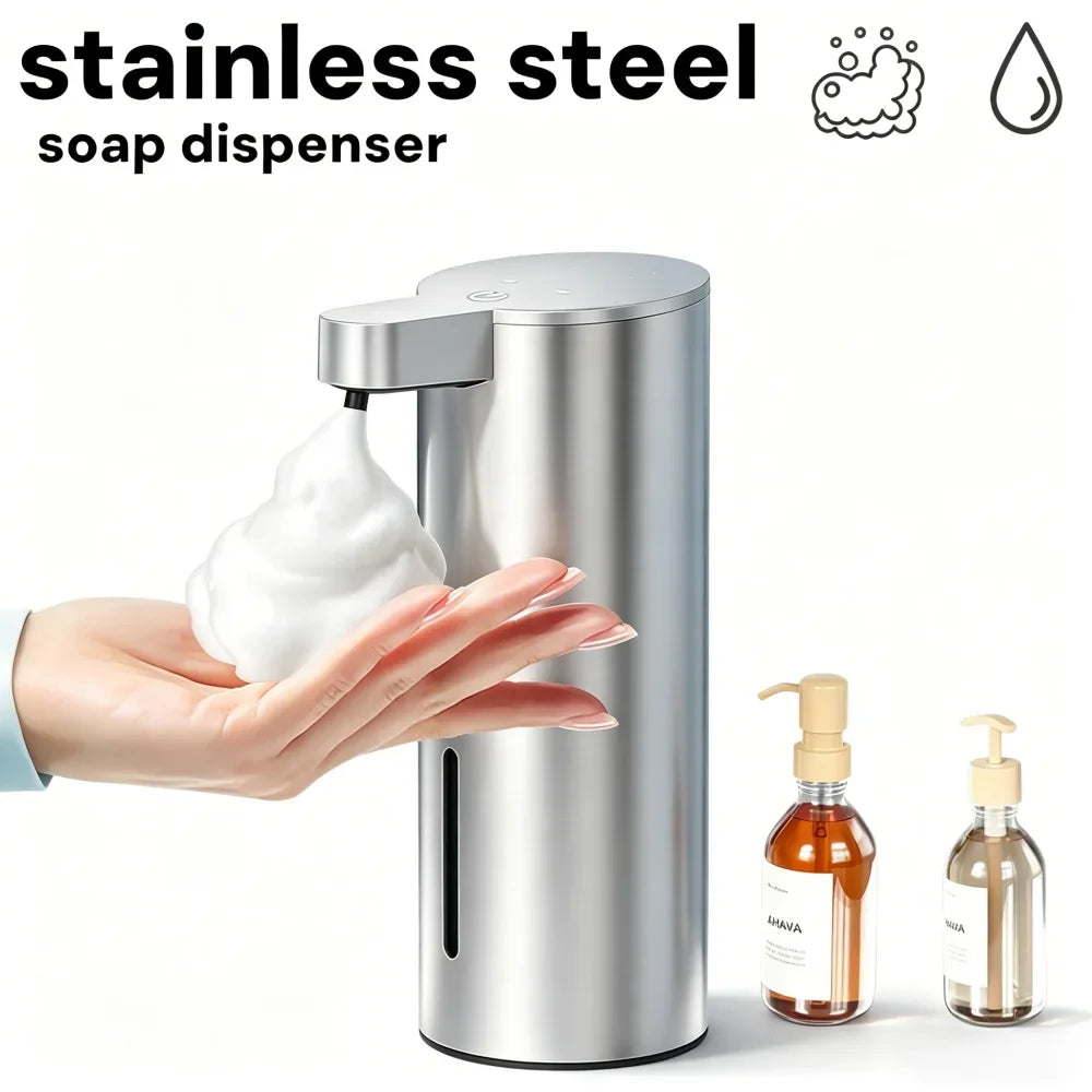 Dispensador de jabón de espuma con sensor de acero inoxidable, automático, sin contacto, infrarrojo, de pared o de escritorio para baño en casa