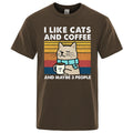 I Like Cats And Coffee Street Funny T-Shirt For Men Fashion Casual Loose Cotton Clothing Crewneck Breathable Tshirt Hip Hop Tees