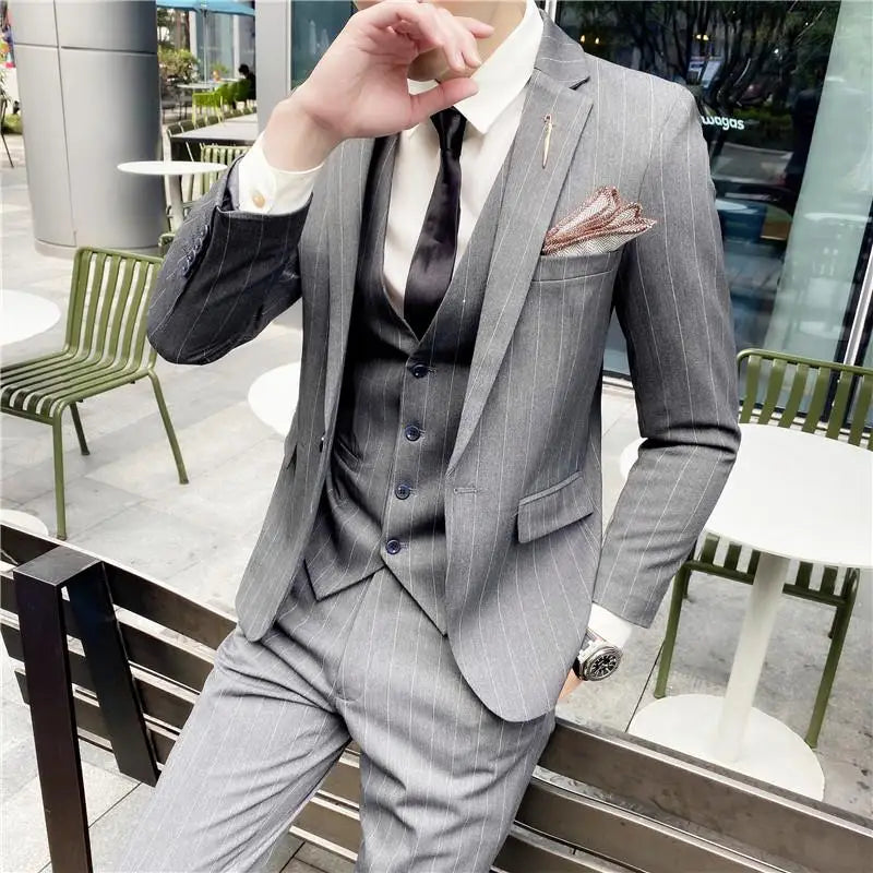 Men's Slim Fit Three Piece Suit Set by Banquet Blaze All In One Formal Wedding Banquet Wear for Stylish Men