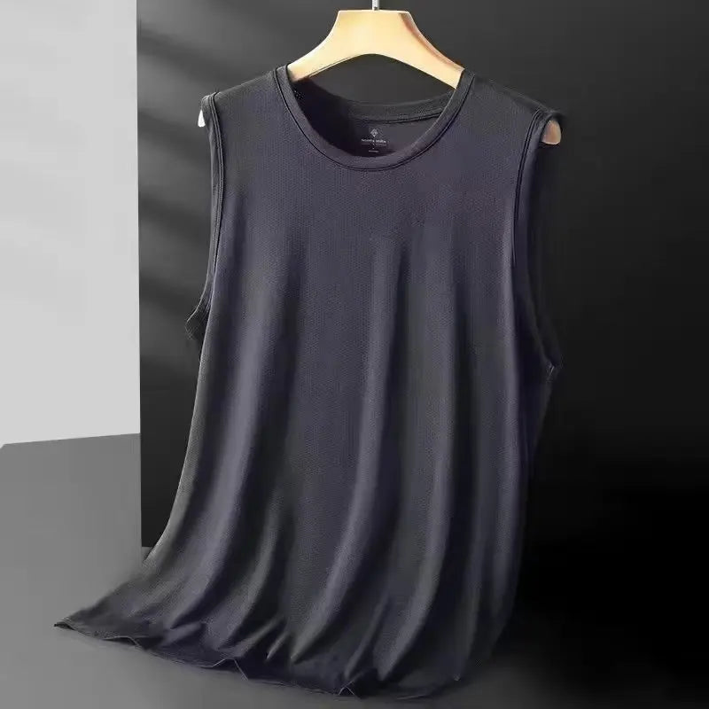 Men's Ice Silk Sleeveless Vest Thin Summer Sport Quick Dry Breathable Mesh Base Shirt Running Hurdles Training Clothes