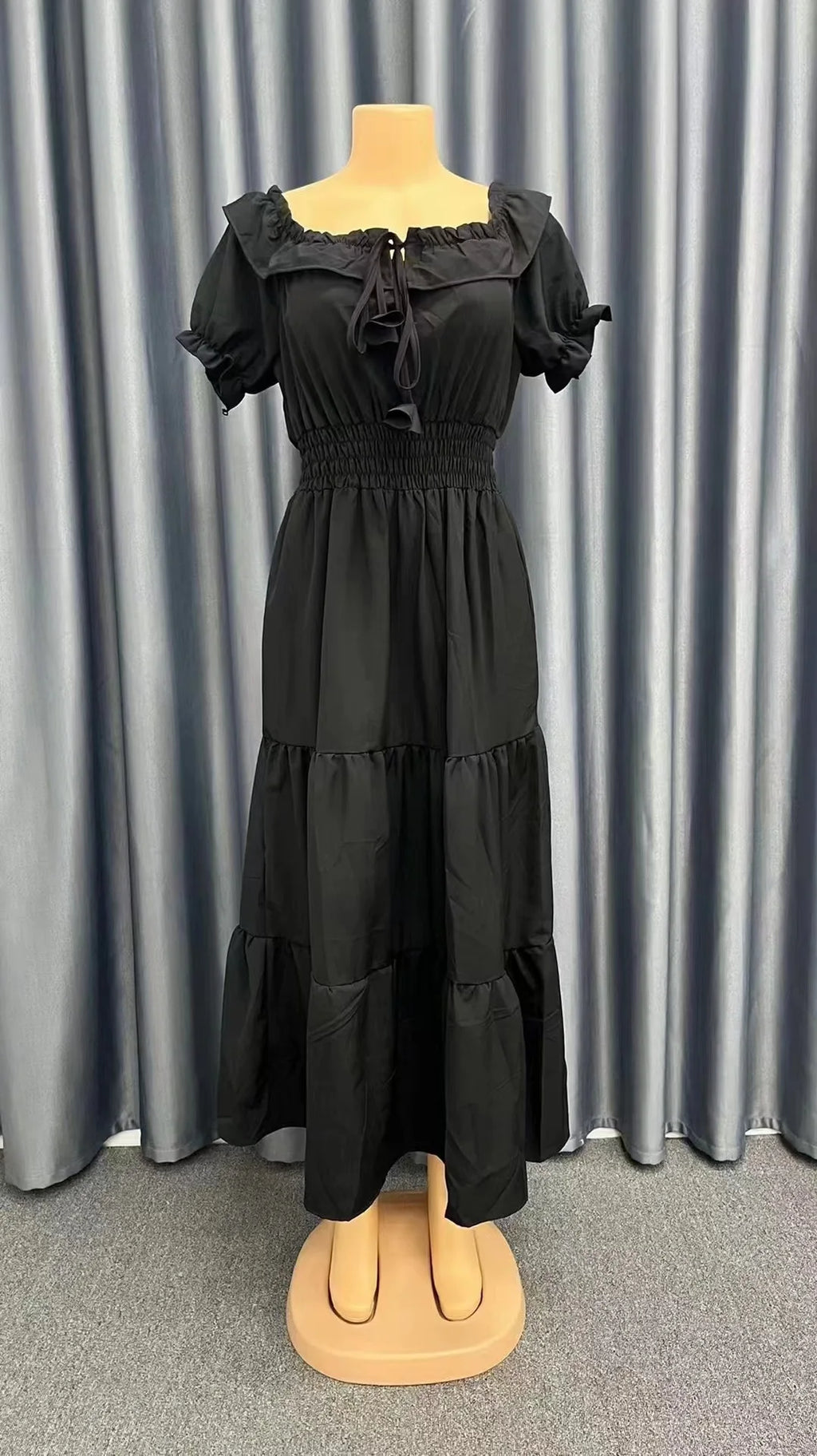 2026 Elegant Women's Off Shoulder Ruffle Sleeve Dress Fashion Solid Color Elastic Waist Tiered Maxi Dresses